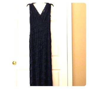 Marina Navy Blue Lace Beaded Gown